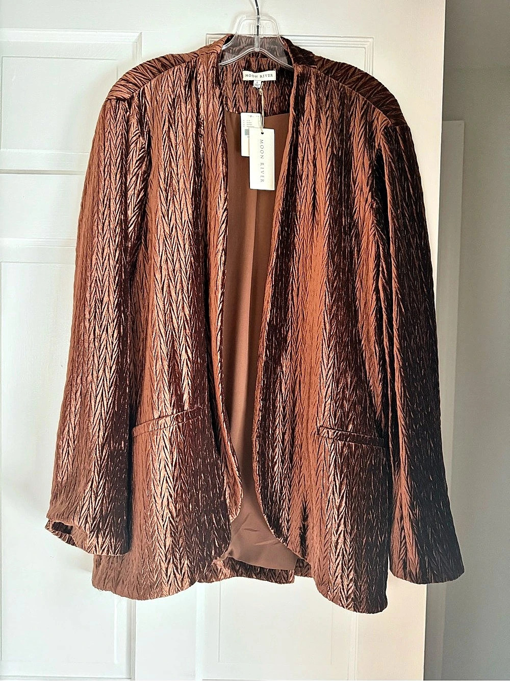 Moon River Textured Open Front Blazer in Brown Size Large NWT